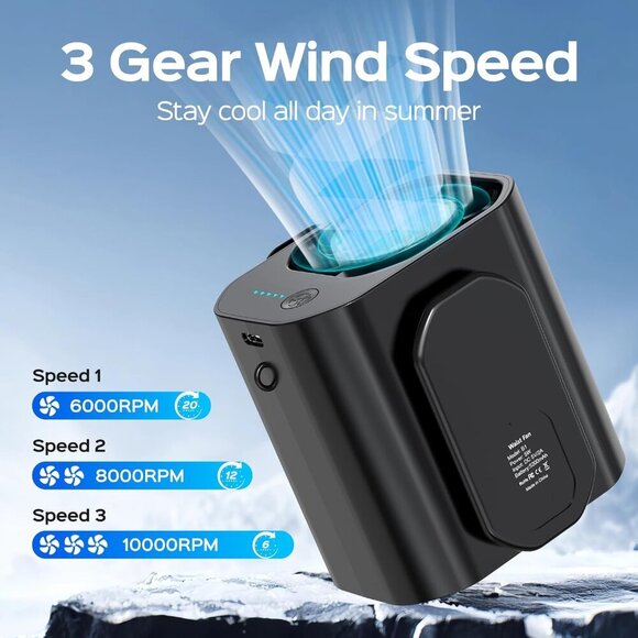 10000PRM Portable Waist Clip Fan, up to 20Hrs Mini Personal Rechargeable, Belt F - Picture 2 of 8